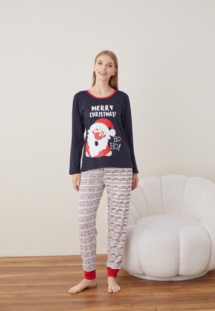 Pijama Dama Craciun " MERRY CHRISTMAS" ,maneca lunga ,pantaloni lungi,Engros